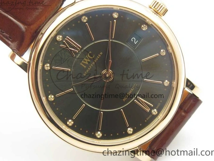 MIROTIME 0428 SportInspired Portofino IW458101 RG MK 1:1 Best Edition Gray Dial On Brown Leather Strap MIYOTA 7165